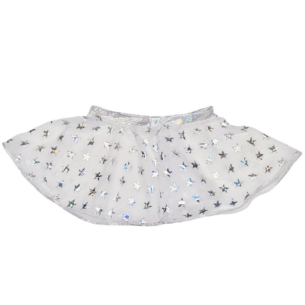 Hologram Star Print Sheer Mesh Mini Skirt - White